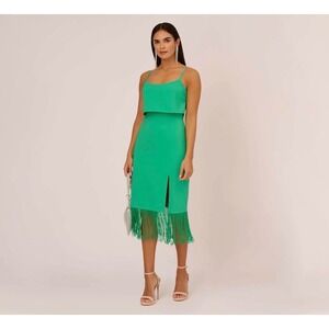 NWT Adrianna Papell Green‎ Fringe Hem Midi Dress – Size 2 – $225 Retail